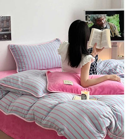 Cozy Striped Flannel Fleece Bedding Set