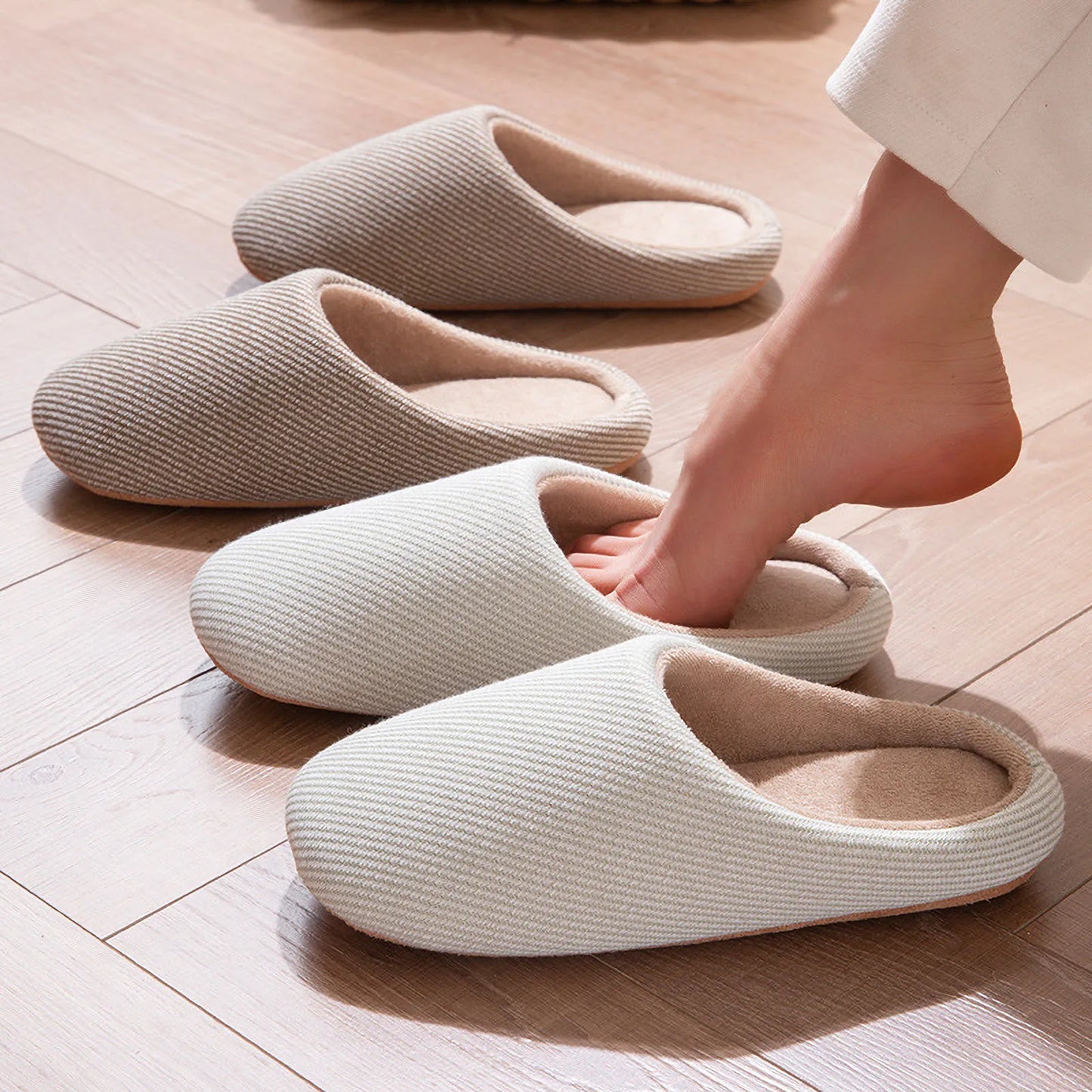 Soft Ribbed Cotton House Slippers