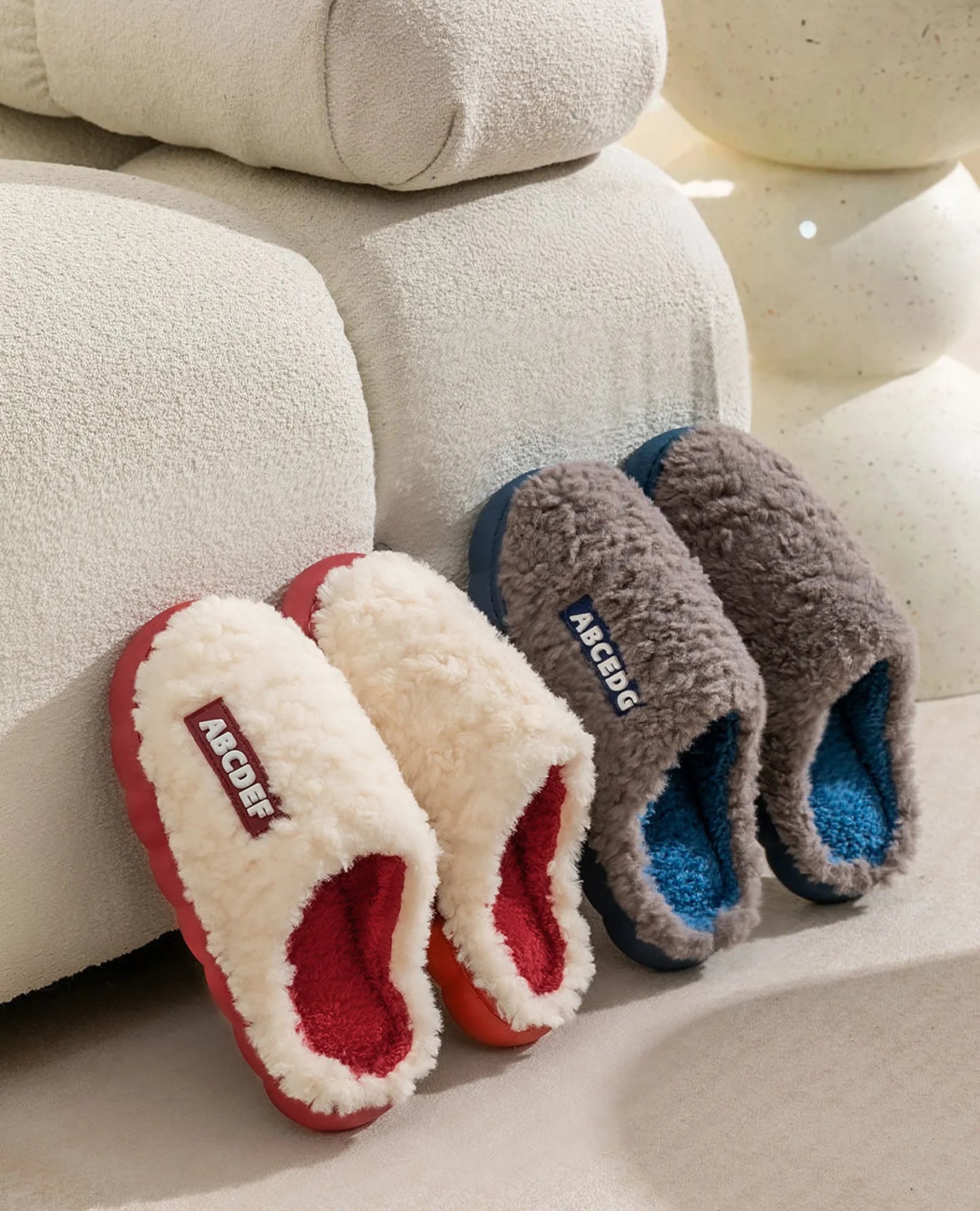 Plush Textured Polyester House Slippers