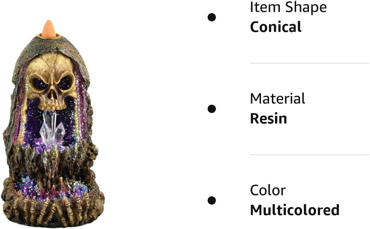 Geode Skull Back Flow Incense Burner W/Led - 6.5" Home & Kitchen Home Décor Products Home Fragrance Incense & Incense Holders Incense Holders