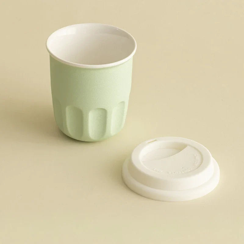 Frosted Grooved Ceramic Reusable Coffee Cup