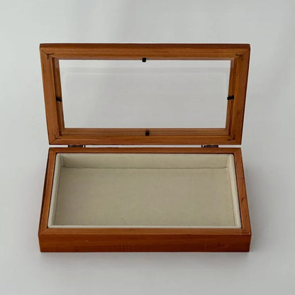 Minimalist Glass Lid Wood Jewelry Organizer