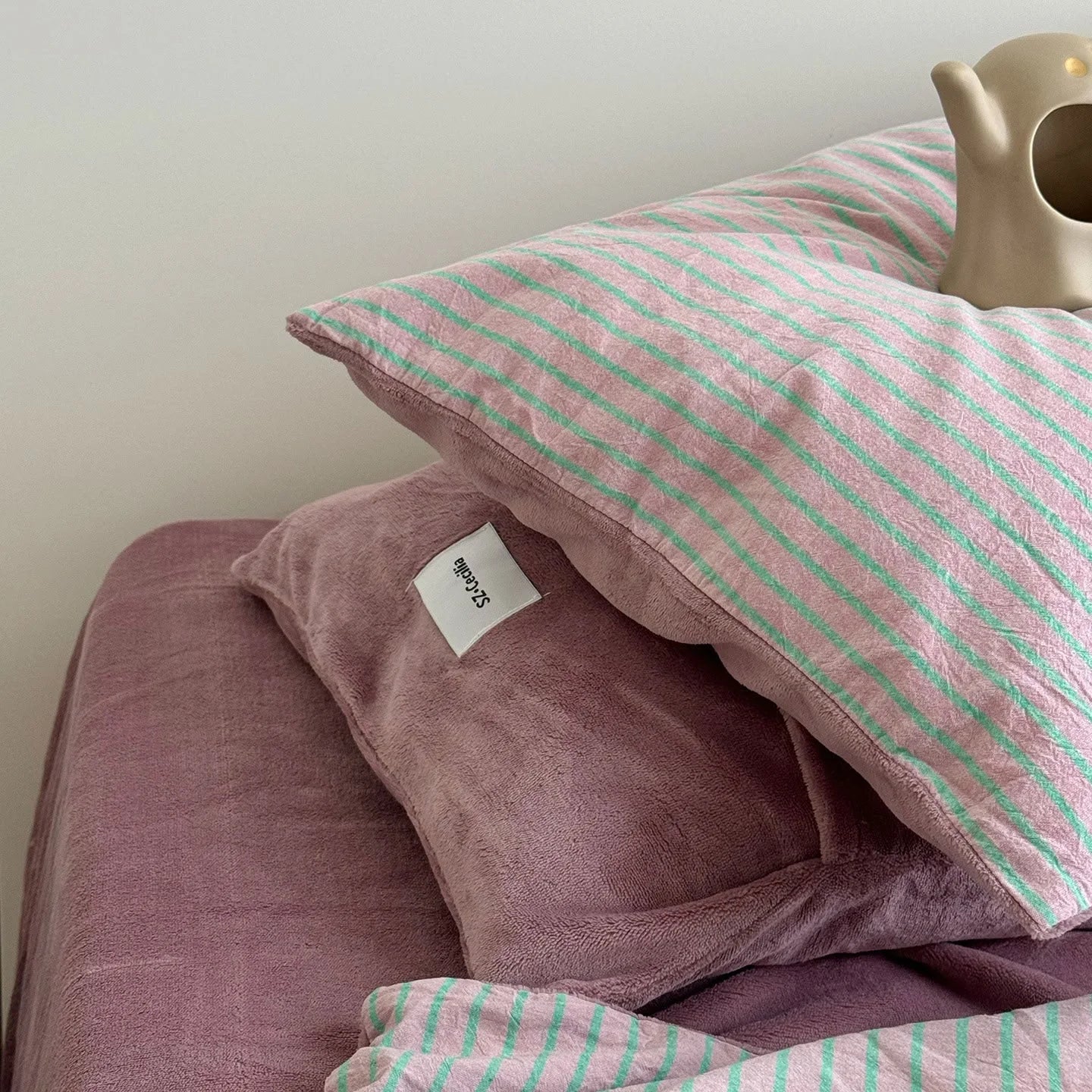 Plush Reversible Striped Flannel Fleece Bedding Set