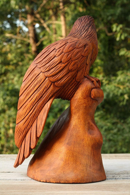 G6 Collection 12" Large Solid Wooden Handmade American Eagle Statue Handcrafted Figurine Sculpture Art Hand Carved Rustic Lodge Outdoor Decorative Home Decor Us Accent Decoration Eagle Statue Home & Kitchen Home Décor Accents Home Décor Products Sculptures Statues