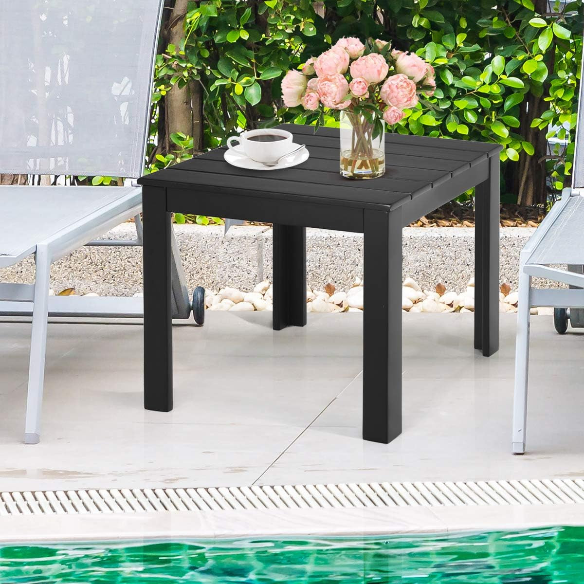 Giantex Outdoor Side Table Set of 2, Acacia Wood Adirondack Table W/Oil Finished, 220Lbs Weight Capacity, Square End Table for Patio, Backyard, Garden, Poolside & Balcony (2, Black) Lawn & Garden Patio Patio Furniture & Accessories Side Tables Tables