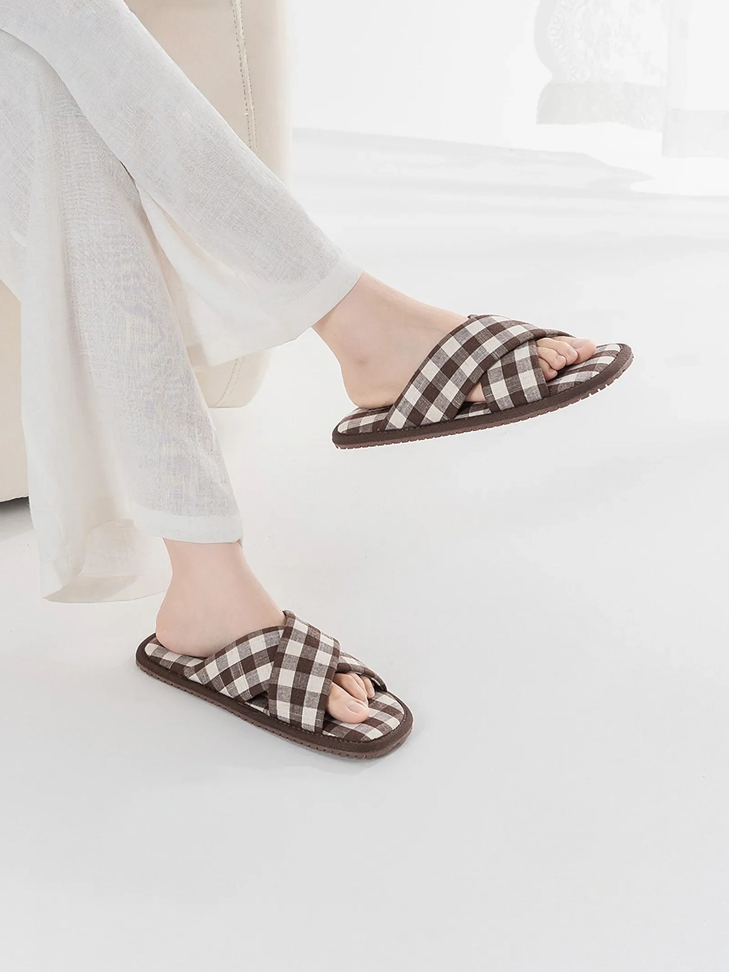 Soft Gingham Cotton House Slippers