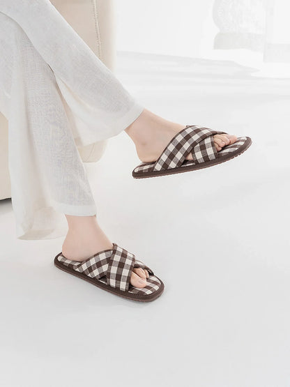 Soft Gingham Cotton House Slippers