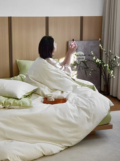 Wavy Textured Two-Tone Washed Cotton Bedding Set