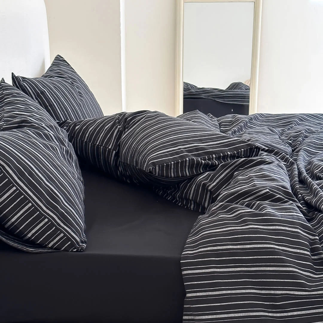 Soft Washed Striped Cotton Bedding Set