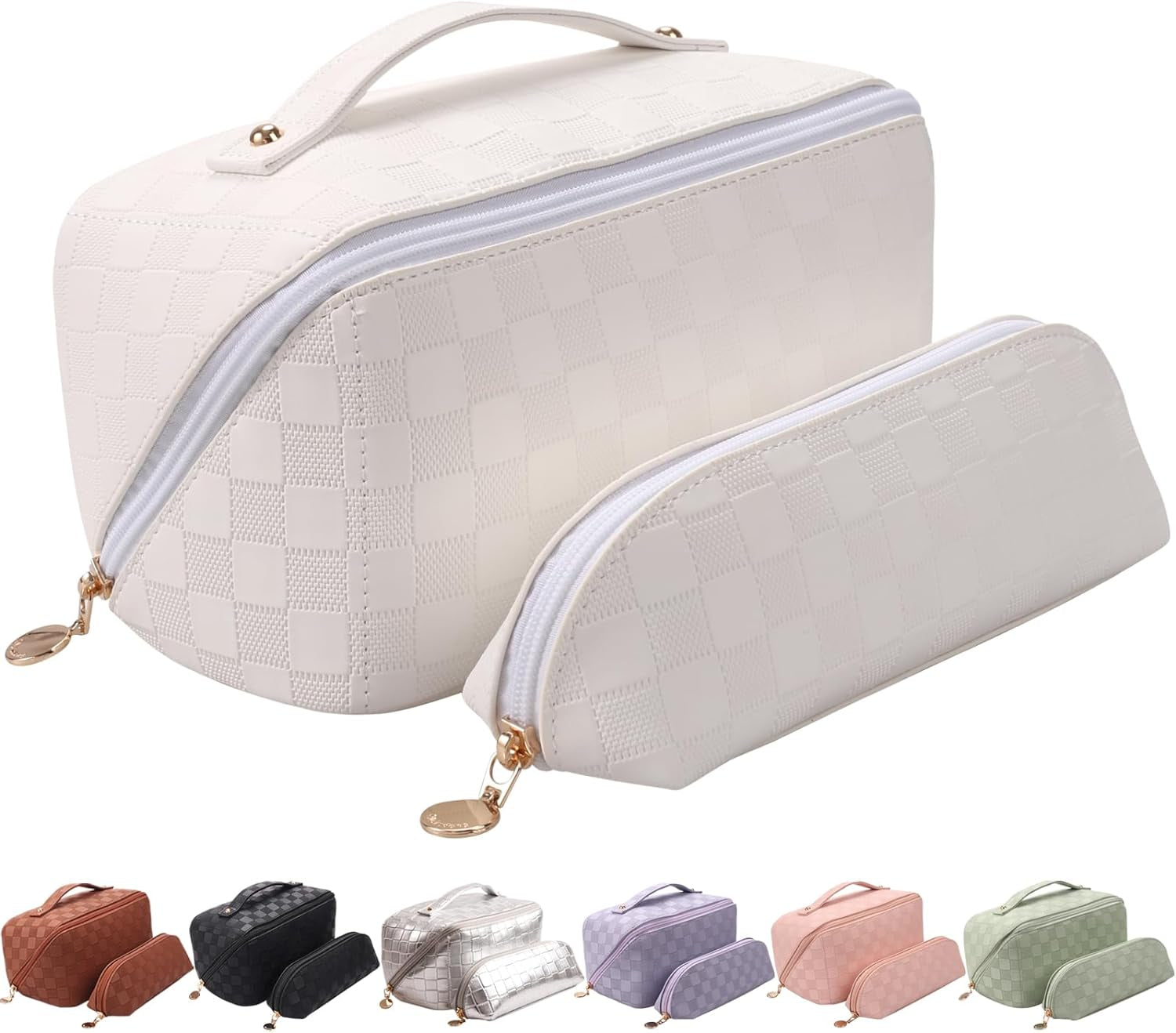 Abiudeng Large Makeup Bag,Double Layer Cosmetic Bag,Travel Makeup Bag,Leather Makeup Bag, Cosmetic Travel Bags,Portable Leather Toiletry Bag,Roomy Cosmetic Bag for Women and Girls Bags & Cases Beauty & Personal Care Cosmetic Bags Tools & Accessories