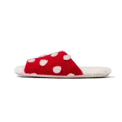 Plush Polka Dot Fuzzy House Slippers