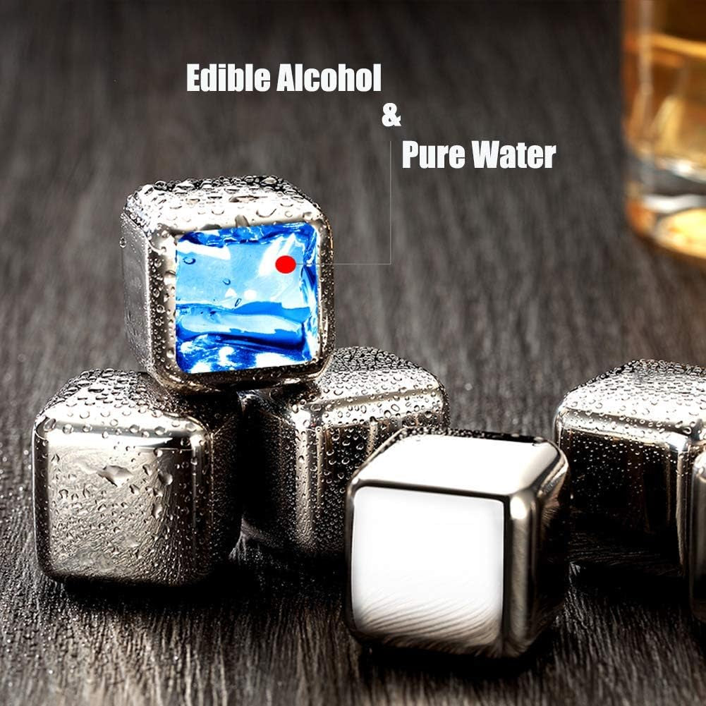 DERGUAM 8 Packs Fast-Cooling 304 Stainless Steel Ice Cubes Whiskey Stones Whiskey Rocks with Wine Opener, Nonslip Ice Tong & Freezer Storage Tray Great for Whiskey,Wine,Beer,Juice or Soda Home & Kitchen Ice Cube Molds & Trays Kitchen & Dining Kitchen Utensils & Gadgets Specialty Tools & Gadgets