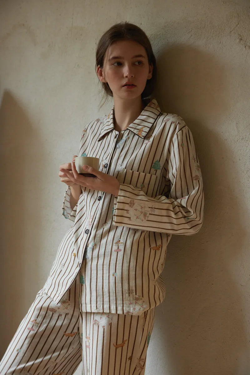 Soft Whimsical Striped Double Gauze Pajama Set