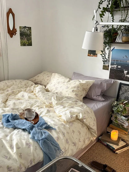 Soft Wisteria Floral Washed Cotton Bedding Set