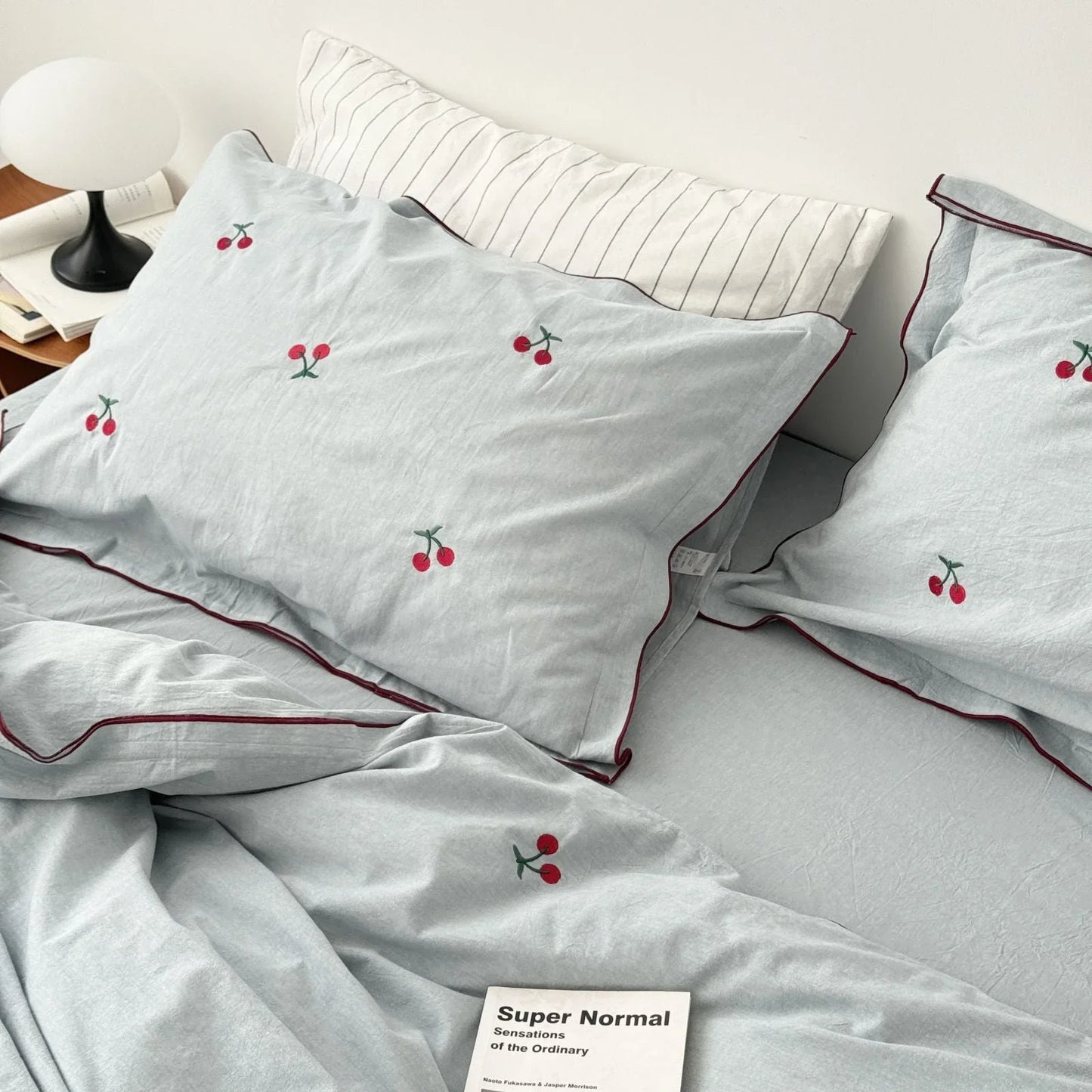 Soft Embroidered Cherry Washed Cotton Bedding Set