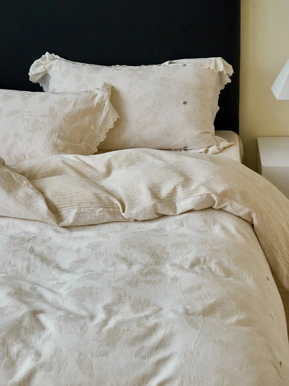 Ruffle Lace Jacquard Floral Linen Bedding Set