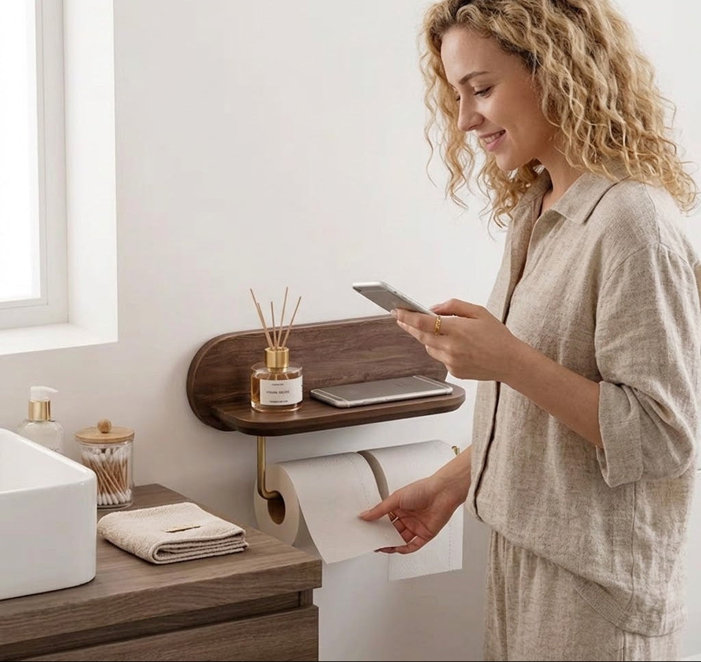 Walnut-Style Metal Tissue and Paper Towel Holder