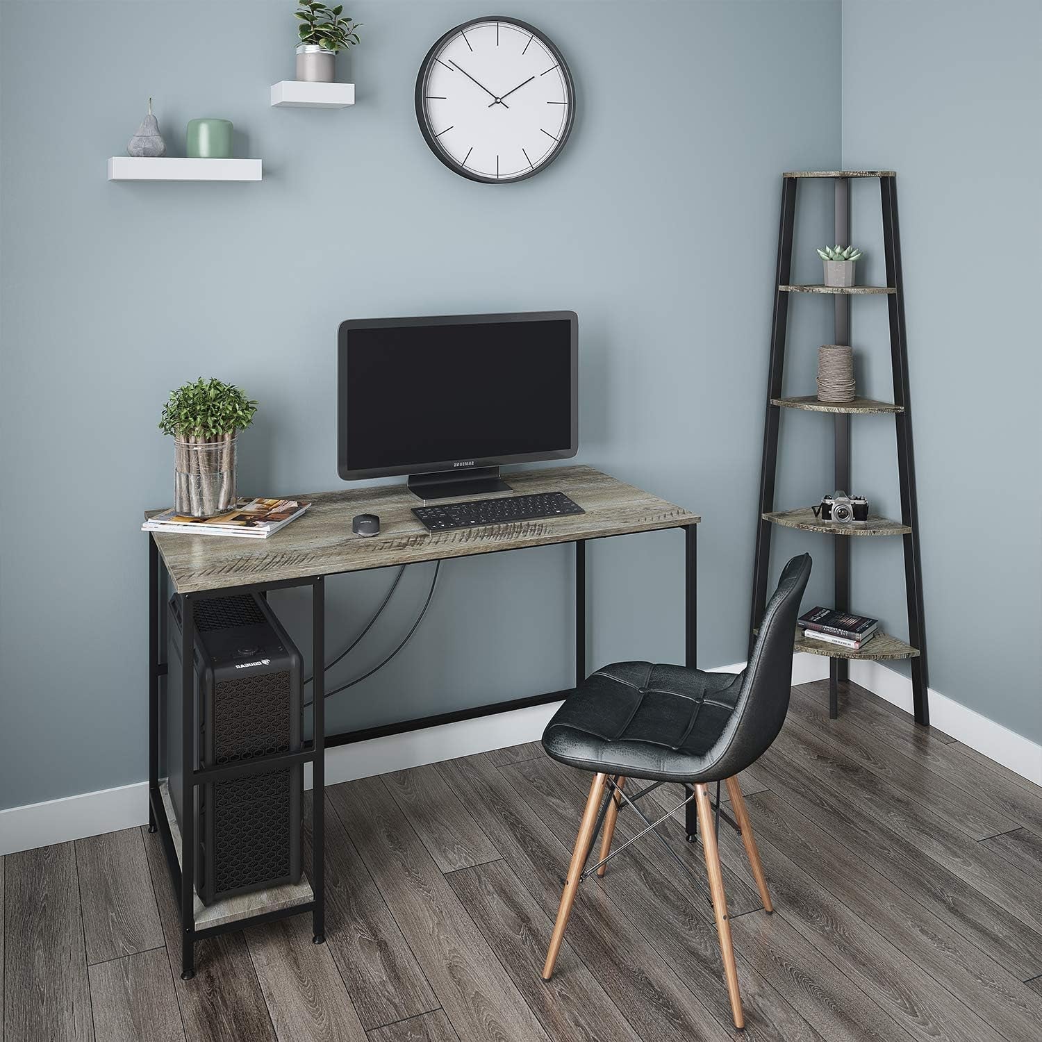 Ballucci Computer Desk, 47 Inch Home Office Desk with 2 Storage Shelves, Modern Study and Gaming Desk, Wood with Metal Frame Workstation and Writing Table - Rustic Gray Furniture Home & Kitchen Home Office Desks Home Office Furniture