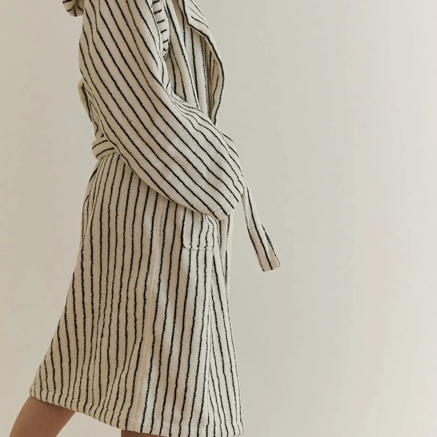 Plush Striped Long-Staple Cotton Hooded Robe