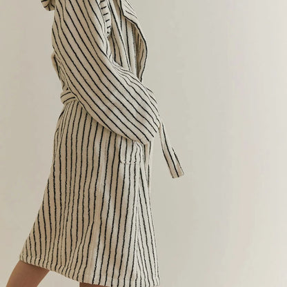 Plush Striped Long-Staple Cotton Hooded Robe