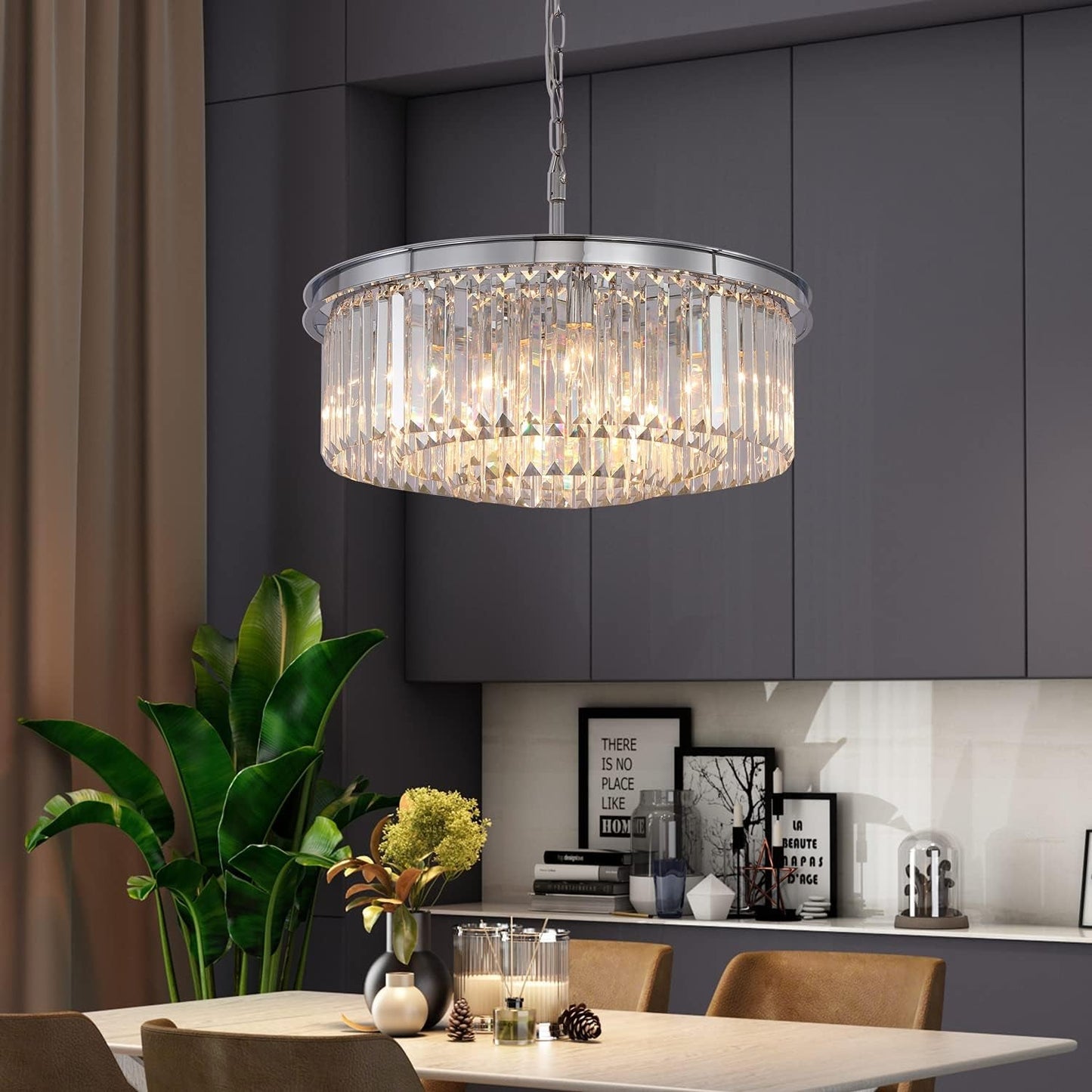 Crystal Chandeliers 18-Light, Metal Ceiling Light Fixture Adjustable Height, 39 Inch Modern Luxury Hanging/Ceiling Light for Kitchen Dining Room Living Room Hallway, Black Ceiling Lights Chandeliers Lighting & Ceiling Fans Tools & Home Improvement