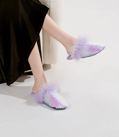 Plush Sequin Faux Fur House Slippers