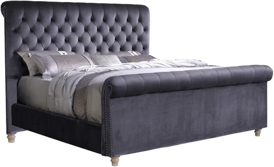 Best Master Furniture Jean-Carrie Upholstered Sleigh Bed King Grey Bedroom Furniture Beds Frames & Bases Furniture Home & Kitchen