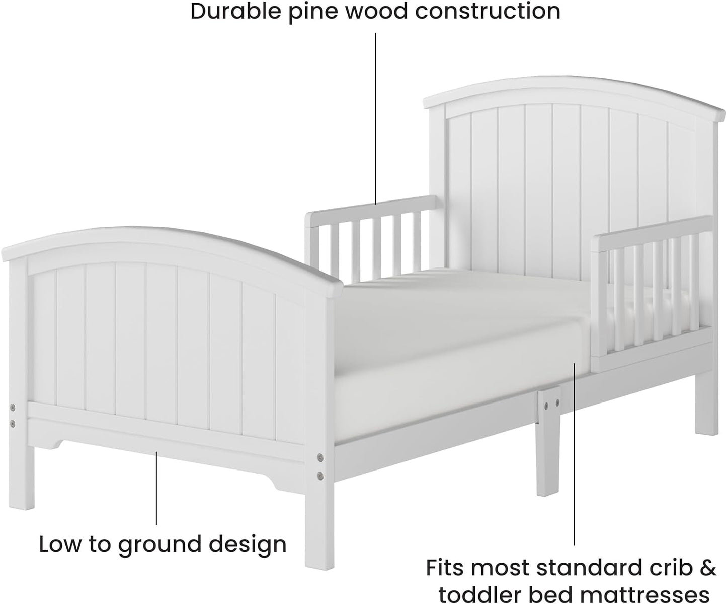 Child Craft Hampton Arch Top Toddler Bed for Kids with Guard Rails, Low to Ground Design, Made of Pinewood, Featuring Clean Lines to Match Any Décor (Matte White) Baby Products Furniture Infant & Toddler Beds Nursery Toddler Beds