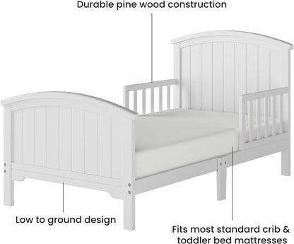 Child Craft Hampton Arch Top Toddler Bed for Kids with Guard Rails, Low to Ground Design, Made of Pinewood, Featuring Clean Lines to Match Any Décor (Matte White) Baby Products Furniture Infant & Toddler Beds Nursery Toddler Beds