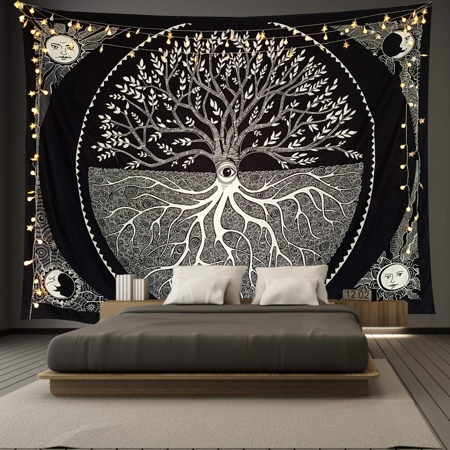 Black and White Tapestry for Bedroom, Tree of Life Sun Moon Tapestry Wall Hanging 130 * 150CM Home & Kitchen Home Décor Products Tapestries