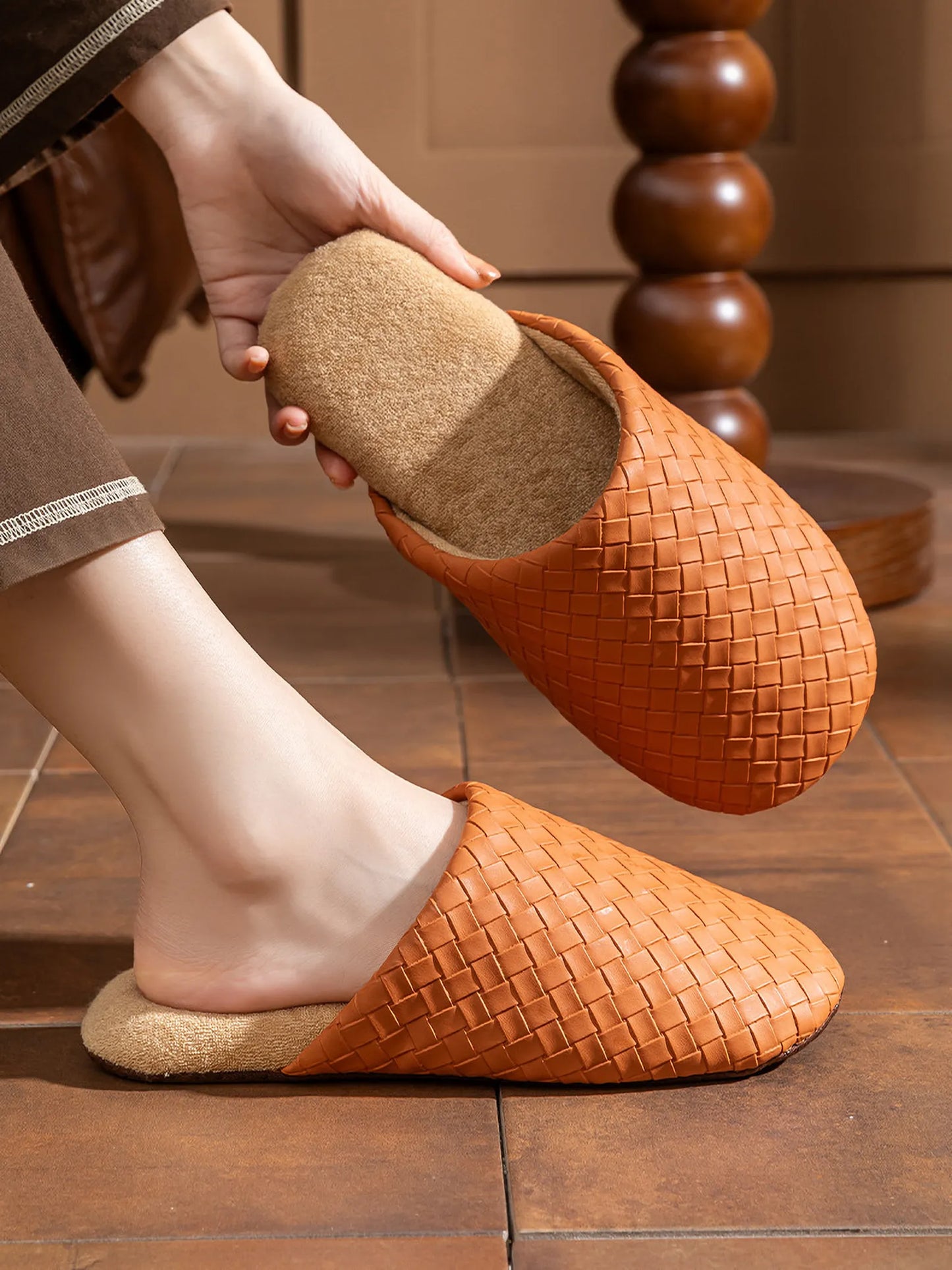 Plush Woven Texture Cotton House Slippers