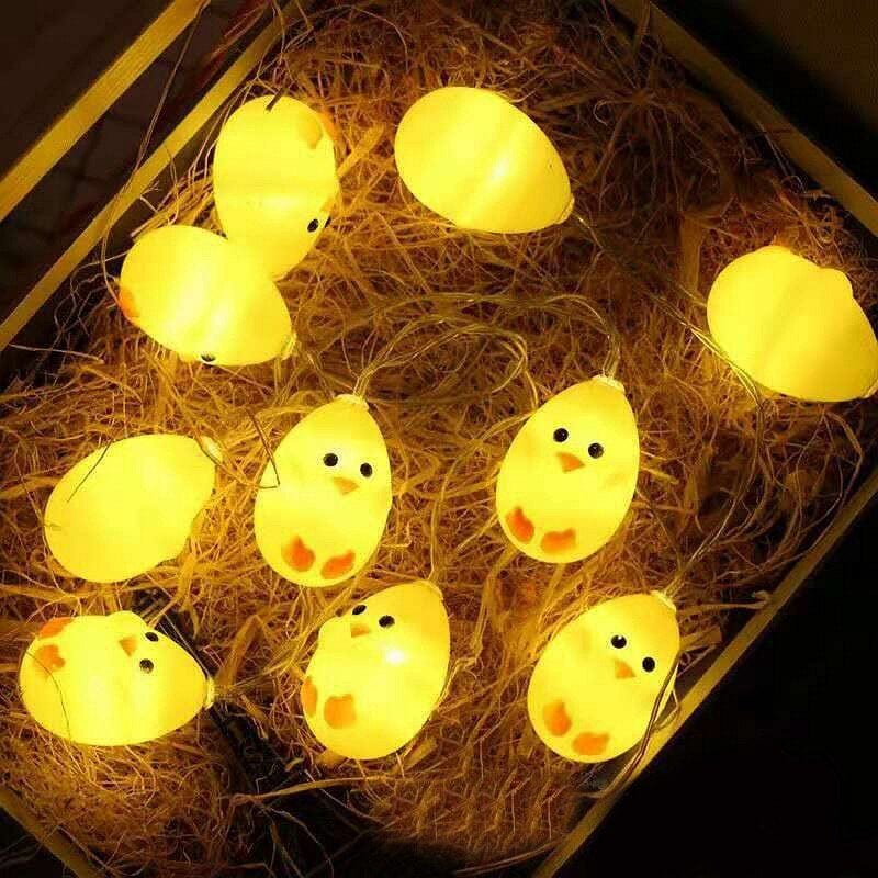 Guirnalda de luces LED con pollo bebé de Pascua de 1,5 m