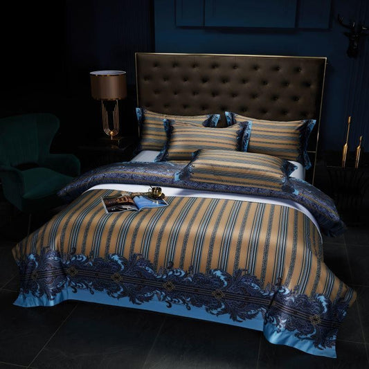 Carol Damask And Striped Print Silky Egyptian Cotton Bedding Set