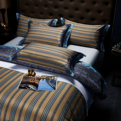 Carol Damask And Striped Print Silky Egyptian Cotton Bedding Set