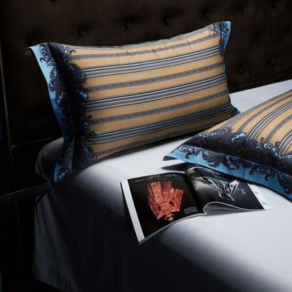 Carol Damask And Striped Print Silky Egyptian Cotton Bedding Set