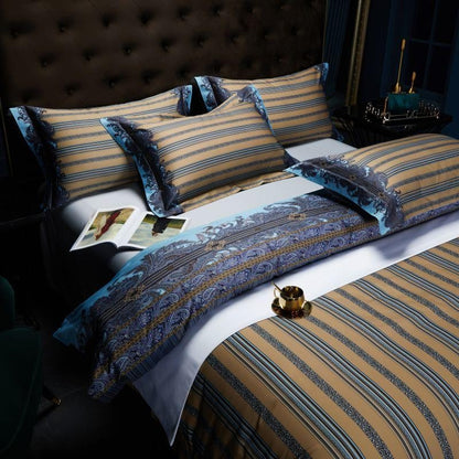 Carol Damask And Striped Print Silky Egyptian Cotton Bedding Set