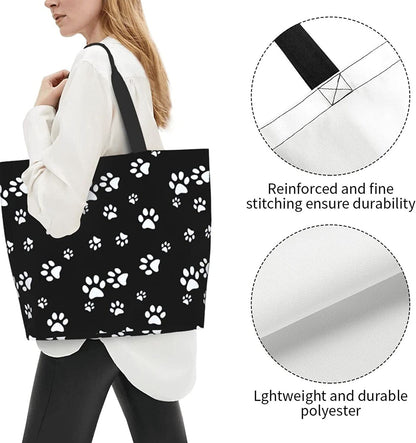 Amertac Paw Print Bags and Totes - Cute Dog Tote Bag for Women Large Utility Eco Friendly Beach Bag Reusable Grocery Bags Handbag Aesthetic Waterproof for Gifts Work Weekend Shopping School Office Home & Kitchen Kitchen & Dining Luggage & Bags Reusable Grocery Bags Shopping Totes Storage & Organization Travel & To-Go Food Containers