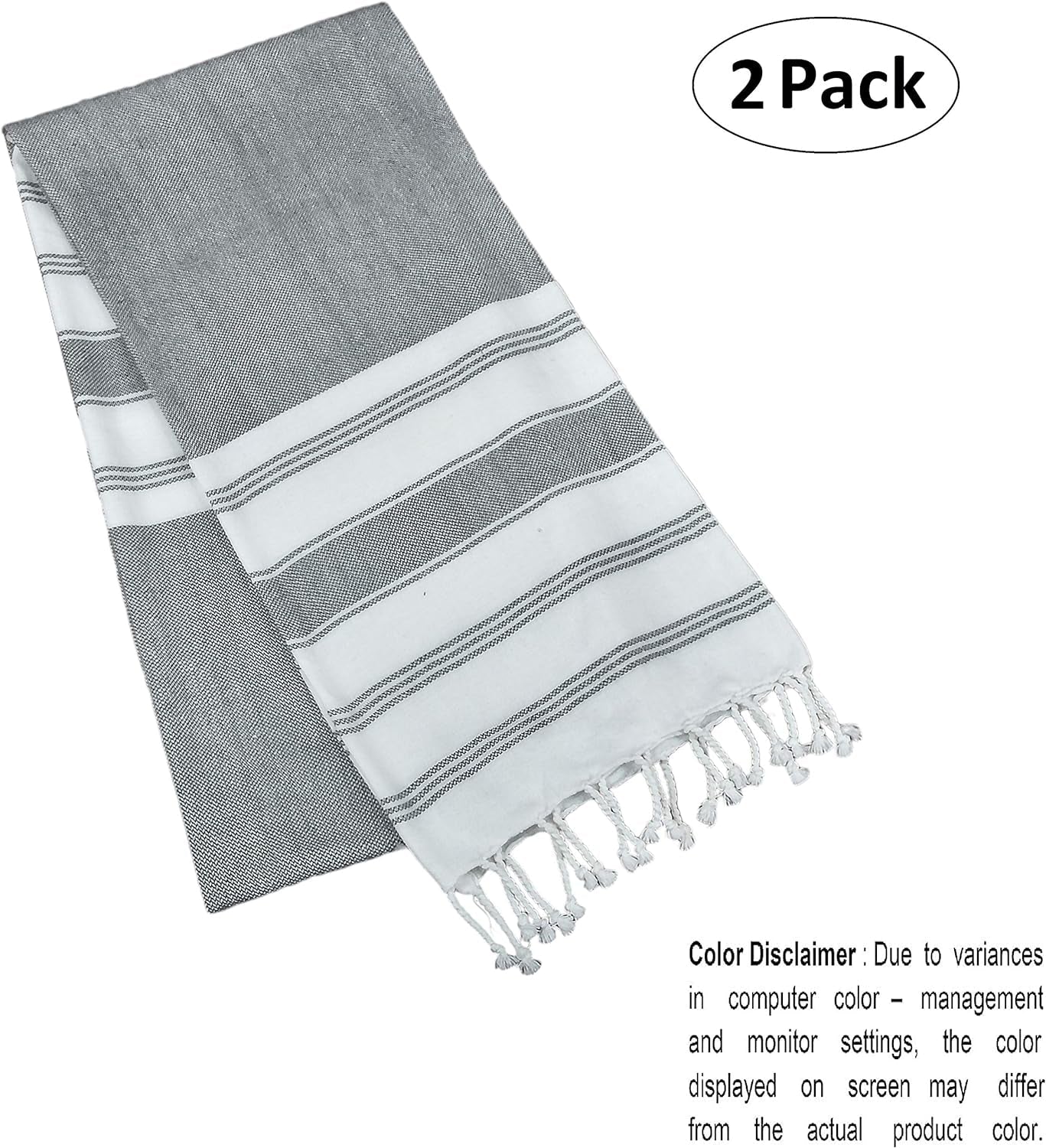 GLAMBURG Peshtemal Turkish Towel 100% Cotton Beach Towels Oversized 36X71 Set of 2, Cotton Beach Towels for Adults, Soft Durable Absorbent Extra Large Bath Sheet Hammam Towel - Charcoal Grey Bath Beach Towels Home & Kitchen Towels