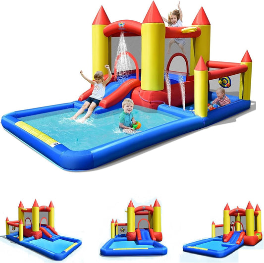 BOUNTECH Inflatable Water Bounce House, Giant Waterslide Park for Kids Backyard Fun Wet and Dry W/Splash Pool, Blow up Water Slides Inflatables for Kids and Adults Outdoor Party Gifts Inflatable Water Slides Pool Toys Pools & Water Toys Sports & Outdoor Play Toys & Games