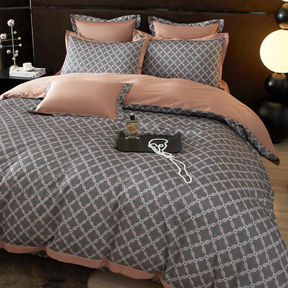Roselle Lattice Printed Luxury Egyptian Cotton Bedding Set