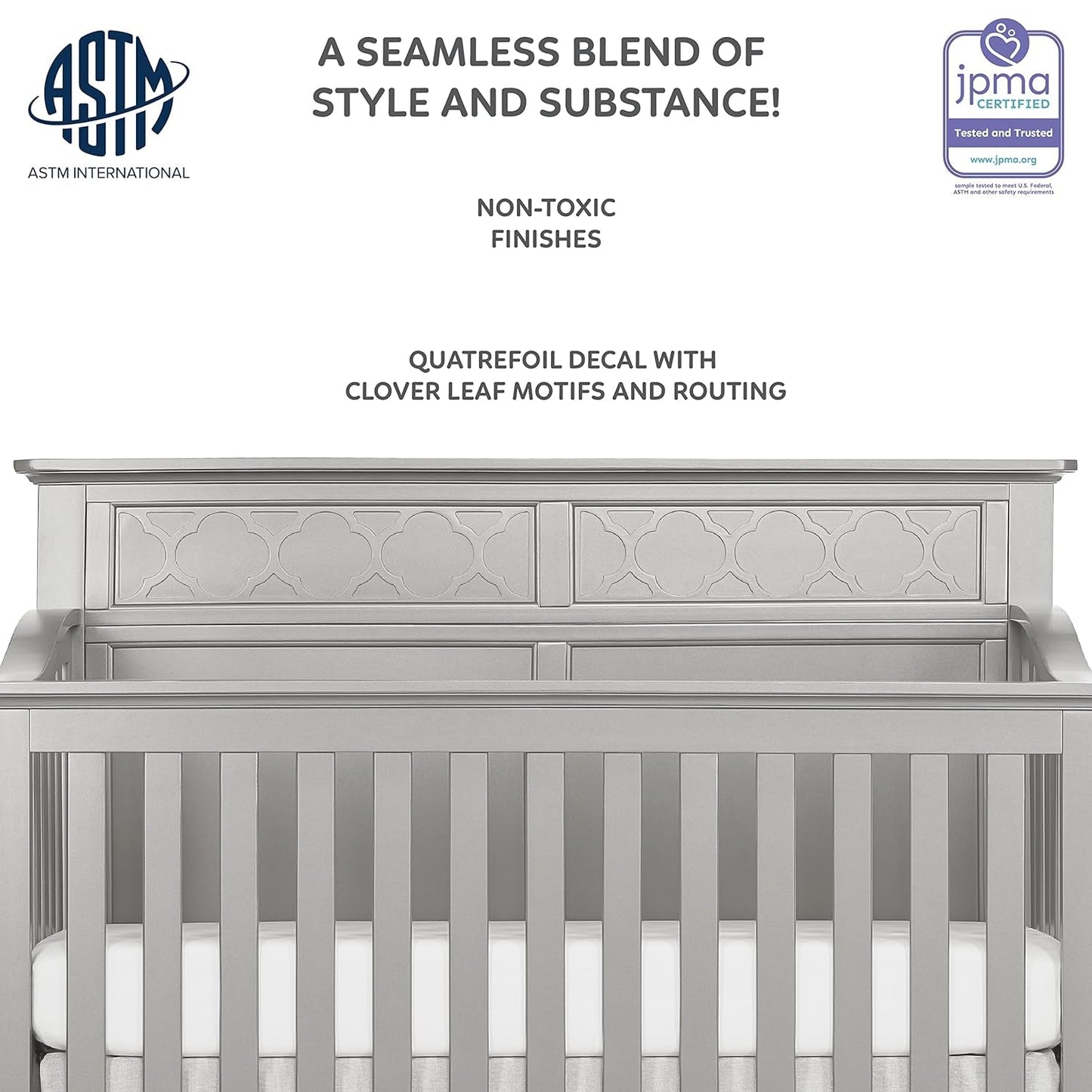 Dream on Me Fairview 4 in 1 Convertible Crib in Silver Grey Pearl, JPMA Certified, 3 Mattress Height Settings, Built of Durable & Sustainable Pinewood Baby Products Cribs Furniture Infant & Toddler Beds Nursery