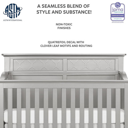 Dream on Me Fairview 4 in 1 Convertible Crib in Silver Grey Pearl, JPMA Certified, 3 Mattress Height Settings, Built of Durable & Sustainable Pinewood Baby Products Cribs Furniture Infant & Toddler Beds Nursery