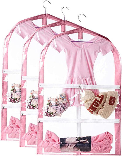 3 PCS Garment Bags,Garment Bags for Hanging Clothes,Clear Dance Garment Bags for Dancers,Dance Costume Bag,Dance Competition Bag for Girls,Garment Bags for Travel Storage.Garment Bag for Kids Adults Clothing & Closet Storage Garment Covers Home & Kitchen Storage & Organization