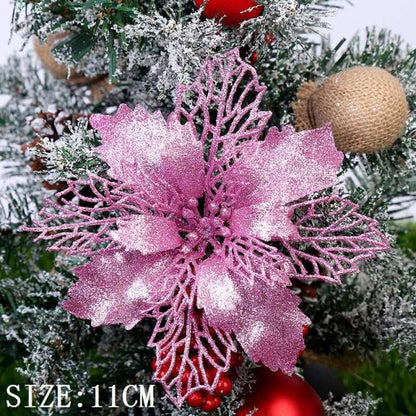 10pcs Artificial Christmas Flowers Tree Decor