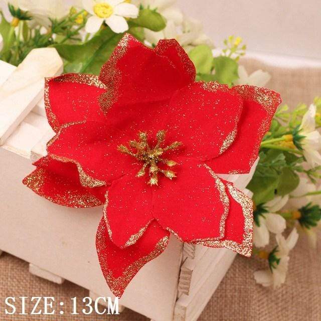 10pcs Artificial Christmas Flowers Tree Decor