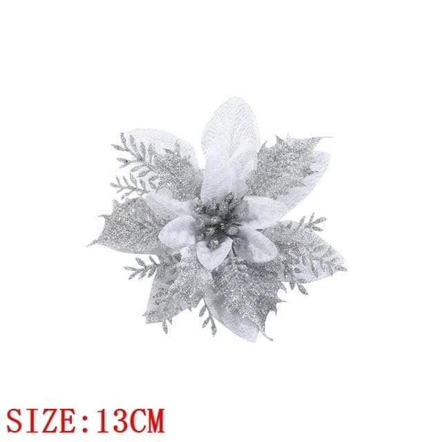 10pcs Artificial Christmas Flowers Tree Decor