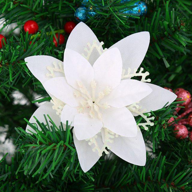 Décoration d'arbre de fleurs de noël artificielles 10 pièces