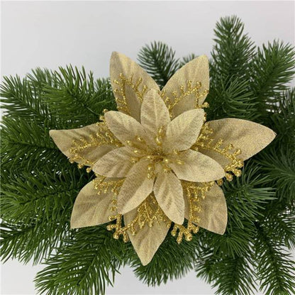 10pcs Artificial Christmas Flowers Tree Decor