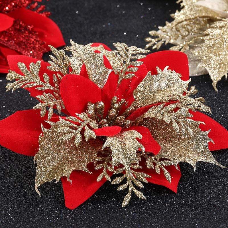 10pcs Artificial Christmas Flowers Tree Decor