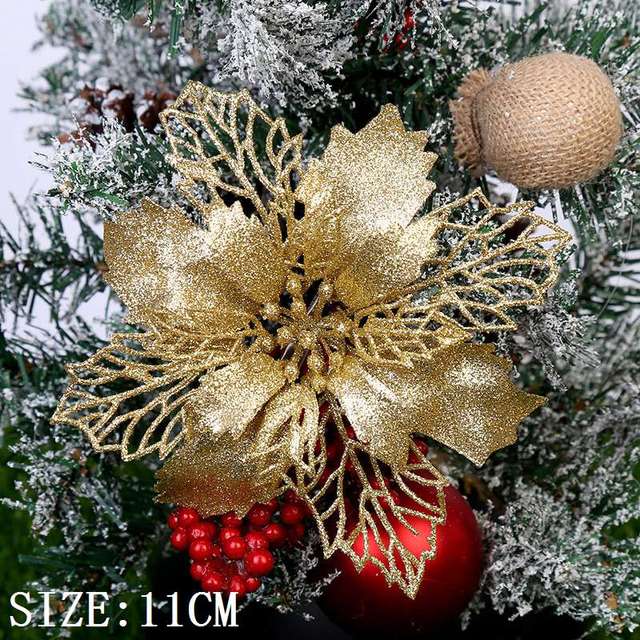 10pcs Artificial Christmas Flowers Tree Decor